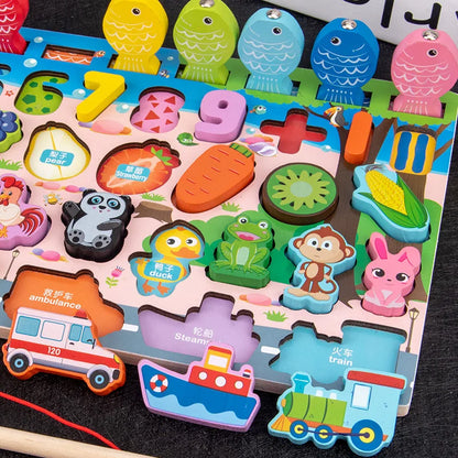 Houten Montessori Bord | Cijfers, Vormen, Tellen & Magnetisch Vissen