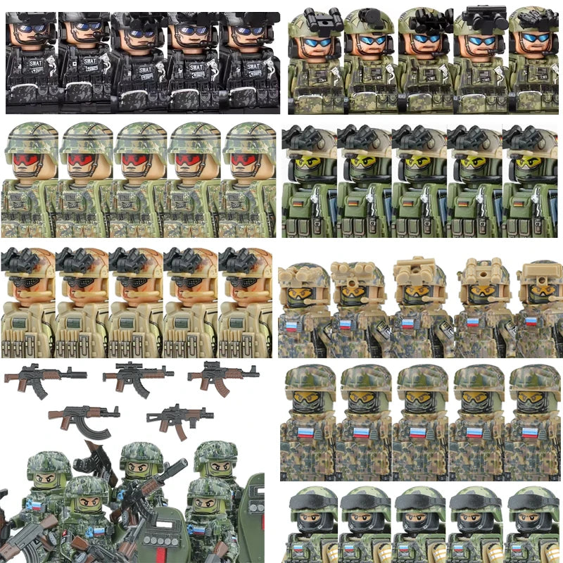 Bouwblokjes Figuren Commando Speciale Eenheid Leger met Wapens en Accessoires