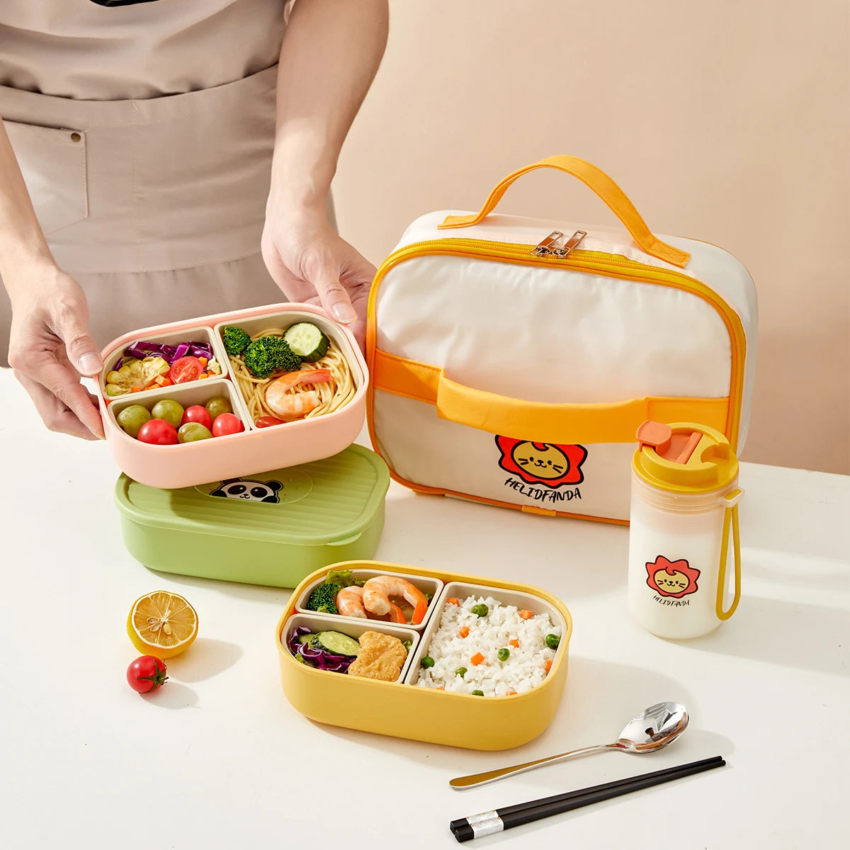 Lekvrije Lunchbox met 3 Vakken voor Kinderen en Studenten - Magnetronbestendig