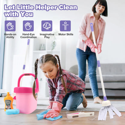 Kinder Schoonmaakset met Bezem, Stoffer en Emmer - 12-delig