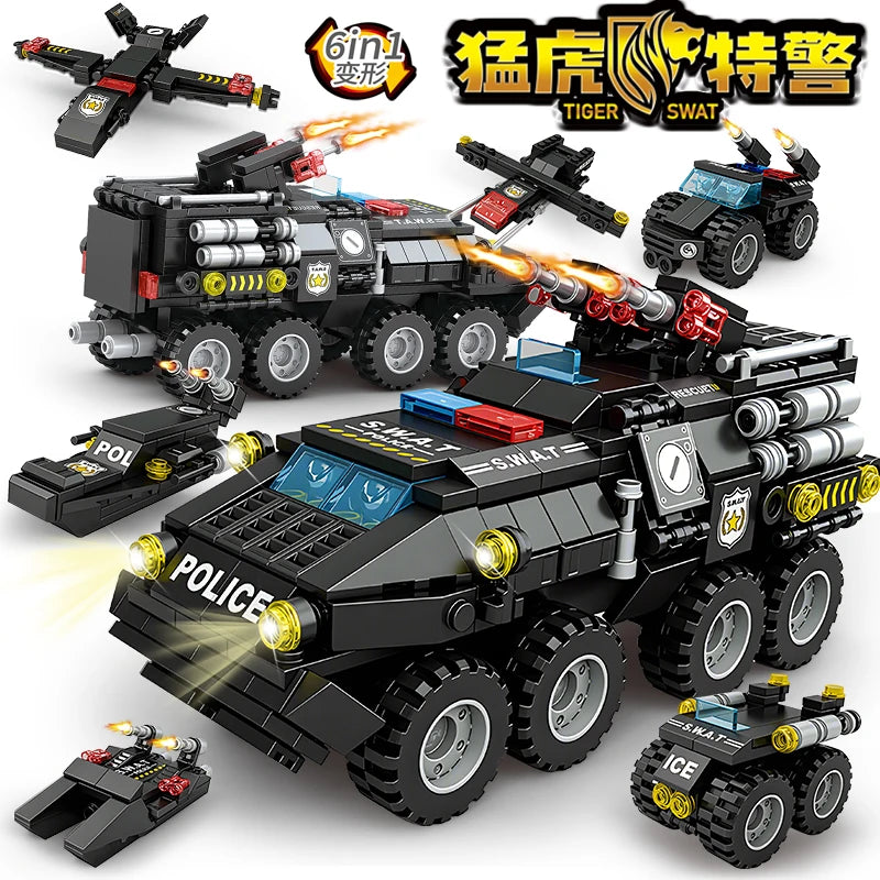 Bouwblokken Set 6-in-1 | Voertuigen en Militair