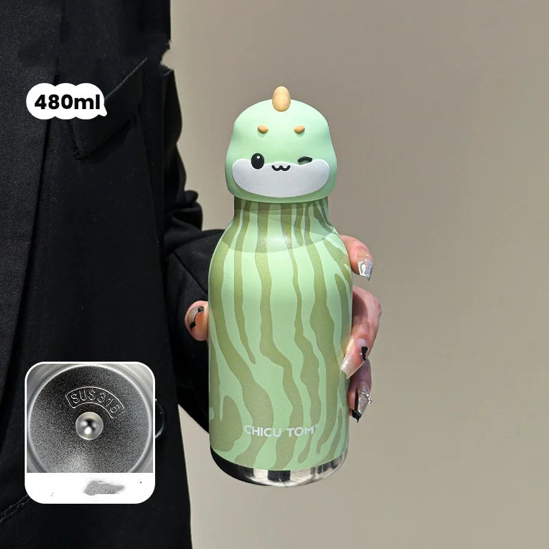 RVS Dieren Thermosfles met Rietje 480ml
