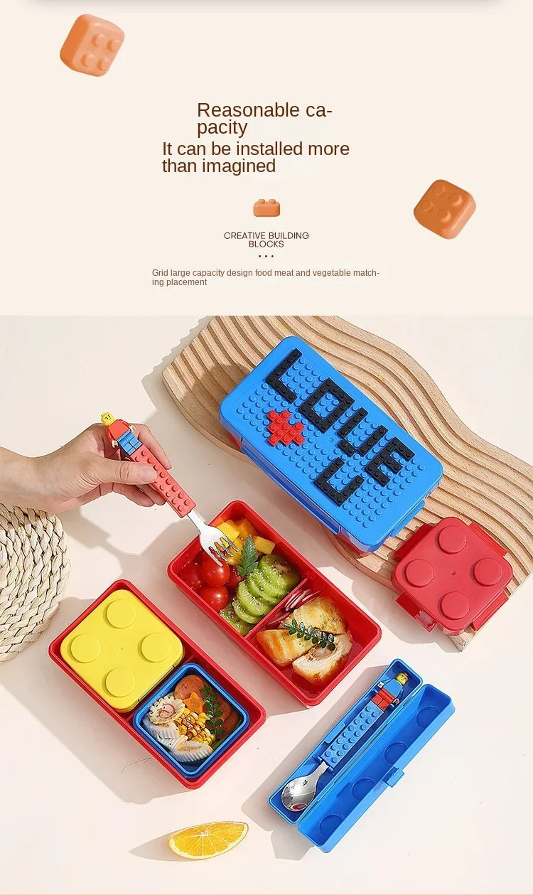 Kleurrijke Lunchbox met Bouwstenen voor Kinderen - Lekdicht en Magnetronbestendig