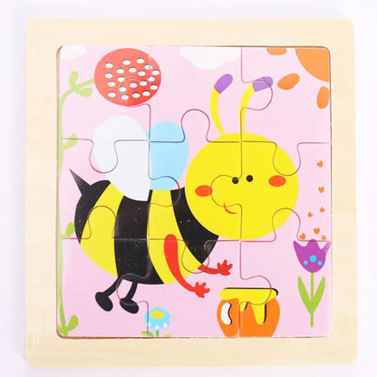 Houten 3D Puzzel met 9 Stukjes – Dieren & Vervoer