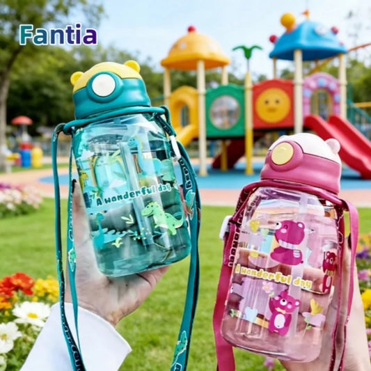 Lekvrije Waterfles 650ml voor Kinderen met Rietje en Leuke Print