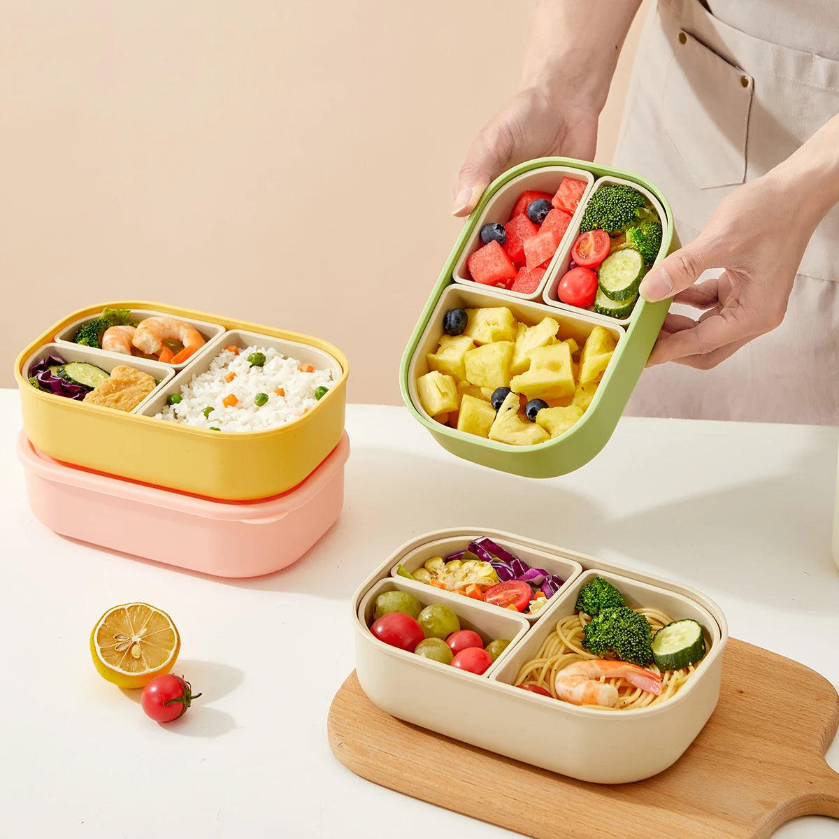 Lekvrije Lunchbox met 3 Vakken voor Kinderen en Studenten - Magnetronbestendig