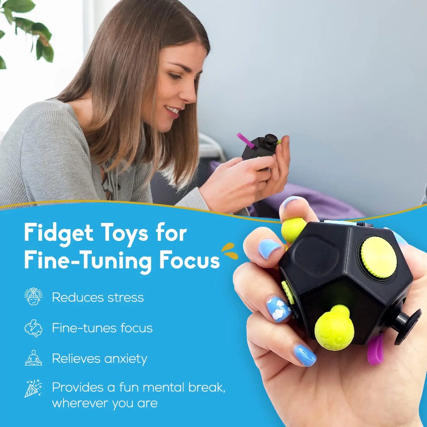12-Zijdige Fidget Cube voor Stressvermindering en Focus