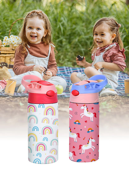 Geïsoleerde Kinder Drinkfles met Rietje en Dierenprint 350 ml