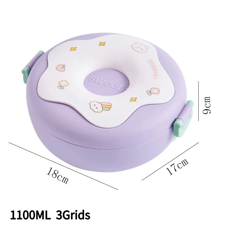 Donut Lunchbox Kind met 3 Vakken en Bestek