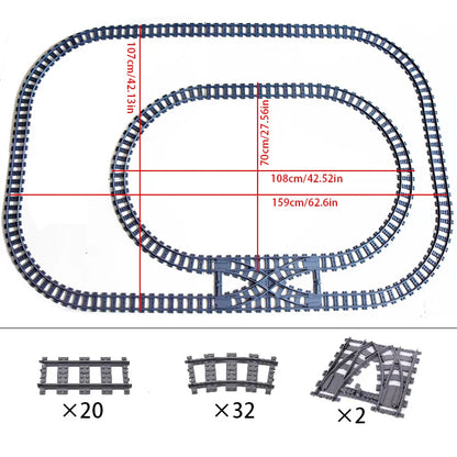Compatibel LEGO Treinrails Bouwblokken Set met Kruising en Flexibele Sporen
