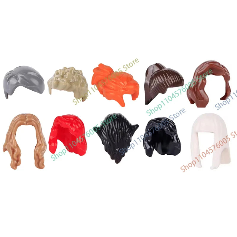MOC Bouwblokjes Set: Haar, Hoeden en Accessoires voor Figuren