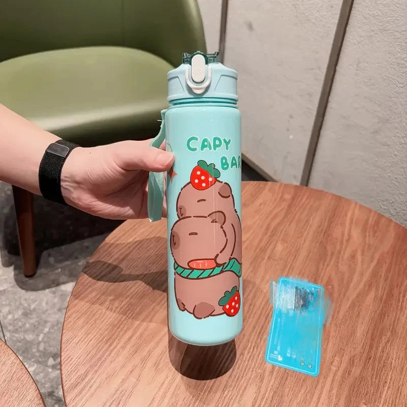 Draagbare Capybara Drinkfles met Rietje 800ml - Lekvrij voor Kinderen