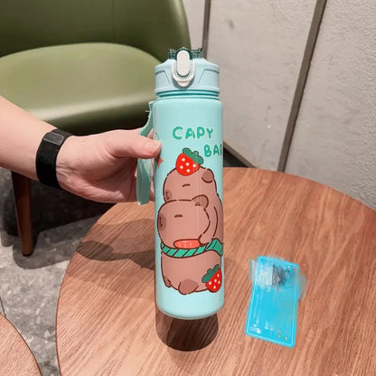 Draagbare Capybara Drinkfles met Rietje 800ml - Lekvrij voor Kinderen