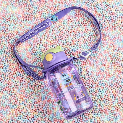 Lekvrije Waterfles 650ml voor Kinderen met Rietje en Leuke Print