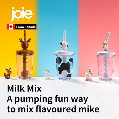 Joie Mixbeker met Rietje – Plastic Beker met Dieren Cartoon voor Kinderen