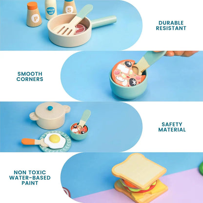 Houten Speelgoed Keuken Accessoires Set - Snijvoedsel & Ontbijt