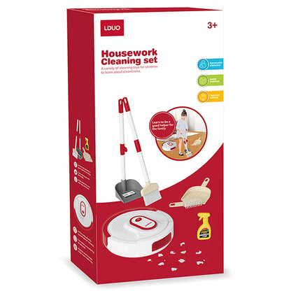 Kinder Schoonmaakset met veger, robotstofzuiger, schoonmaakmiddel en borstel