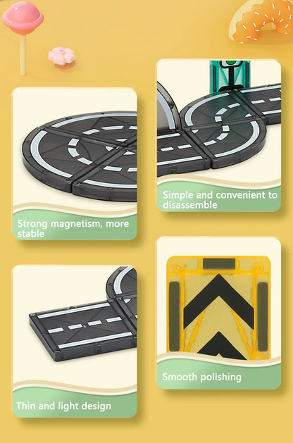Magnetische Tegels Bouwset met Wegdelen en Auto's (5.5cm)
