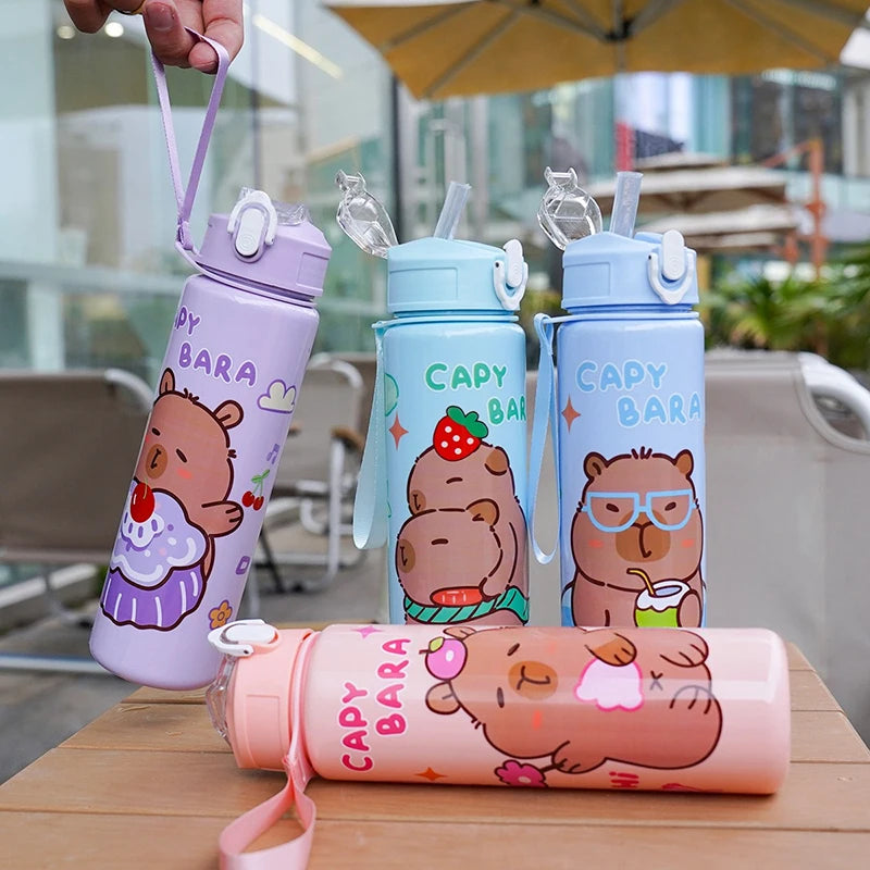 Draagbare Capybara Drinkfles met Rietje 800ml - Lekvrij voor Kinderen