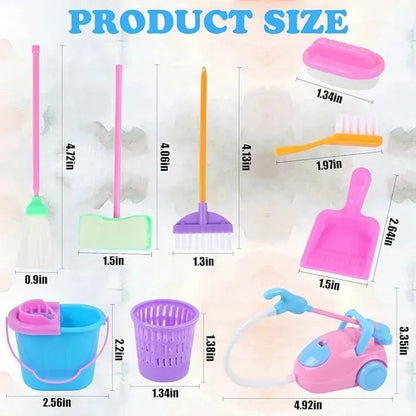 9-delige Mini Schoonmaakset voor Poppenhuis – Bezems, Mop en Emmer