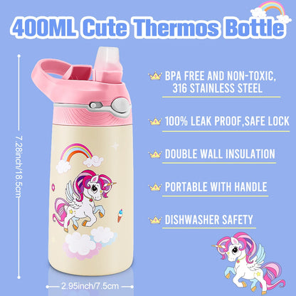 RVS Thermosfles voor Kinderen met Rietje 400ml – Lekvrij