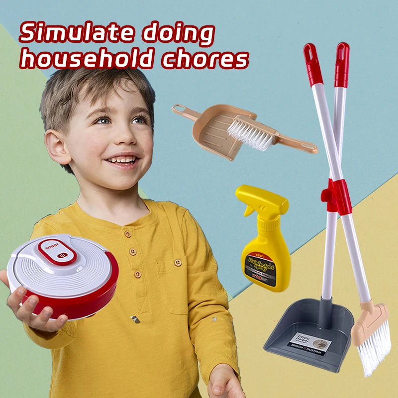 Kinder Schoonmaakset met veger, robotstofzuiger, schoonmaakmiddel en borstel