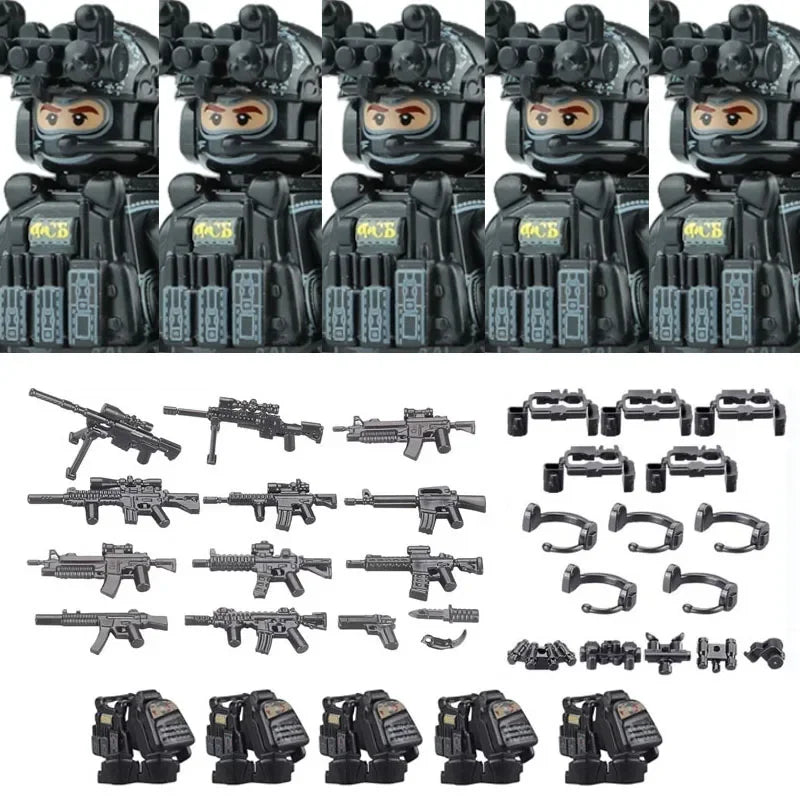 Bouwblokjes Figuren Commando Speciale Eenheid Leger met Wapens en Accessoires