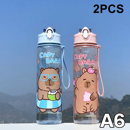Draagbare Capybara Drinkfles met Rietje 800ml - Lekvrij voor Kinderen