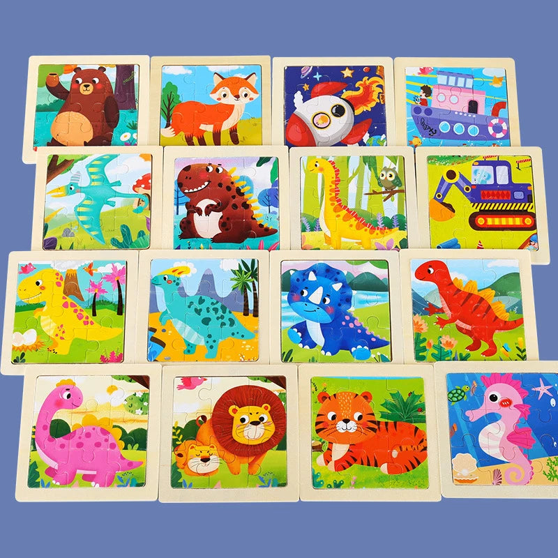 Houten 3D Puzzel met 9 Stukjes – Dieren & Vervoer