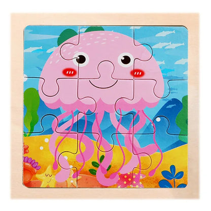 Houten 3D Puzzel met 9 Stukjes – Dieren & Vervoer