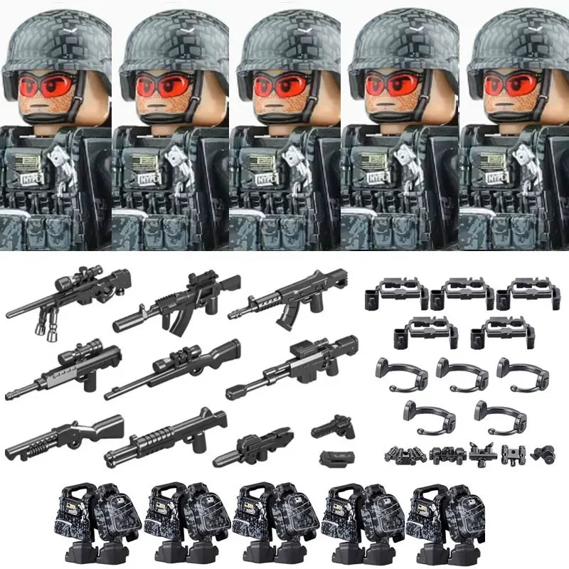 Bouwblokjes Figuren Commando Speciale Eenheid Leger met Wapens en Accessoires