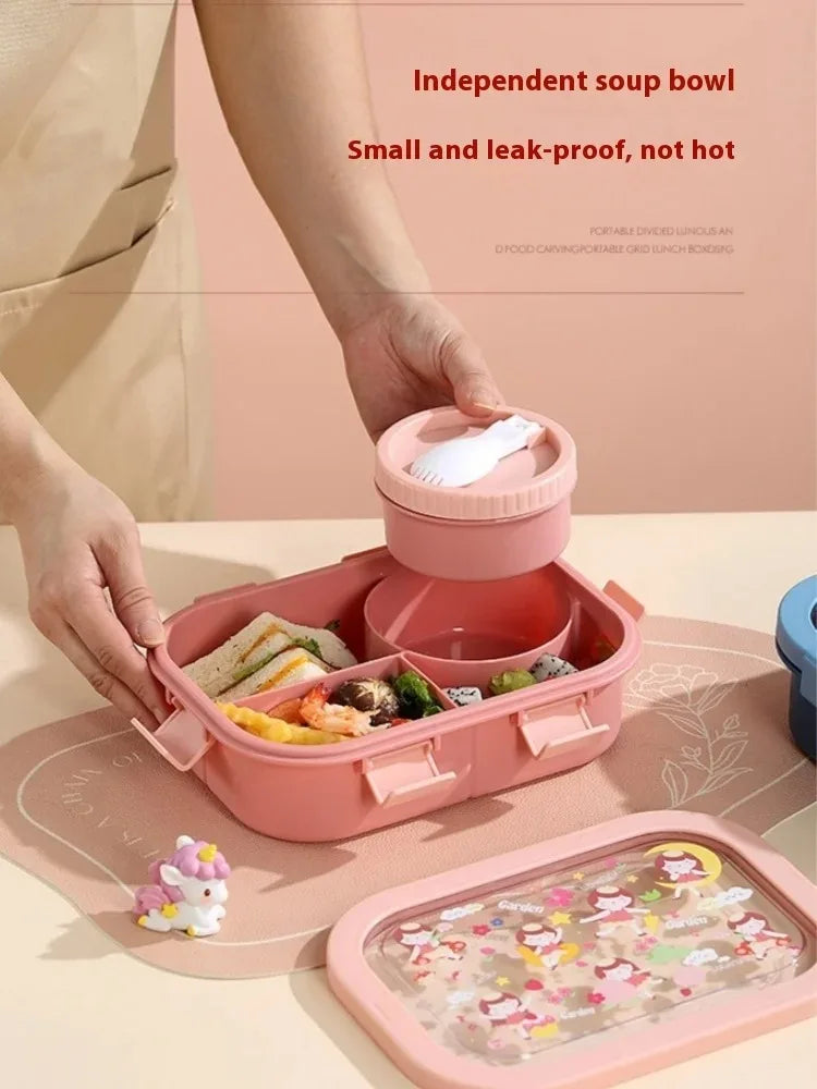 Cartoon Broodtrommel met Soepkom – Lekvrij en Draagbaar (1000ml/1350ml)