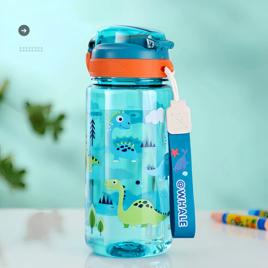 Dinosaurus Drinkfles 600ml met Siliconen Rietje en Draagkoord