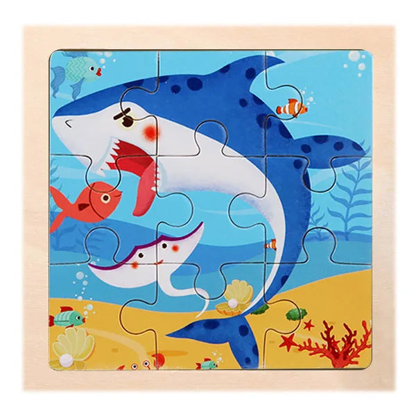 Houten 3D Puzzel met 9 Stukjes – Dieren & Vervoer