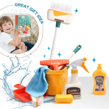 Kinder Schoonmaakset met Bezem, Stoffer en Emmer - 12-delig