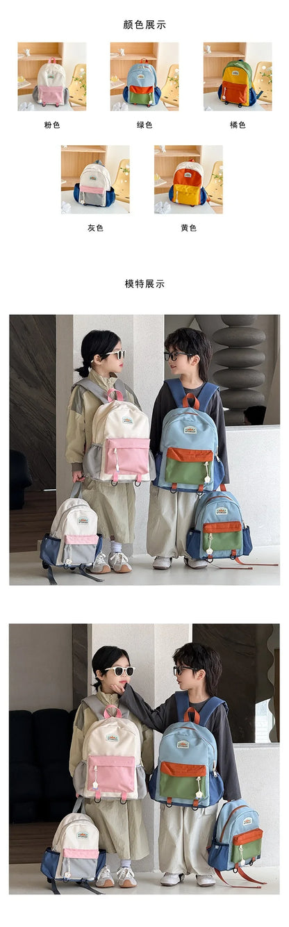 Lichtgewicht Kleurenblok Schoolrugzak - Waterproof & Comfortabel voor Kinderen