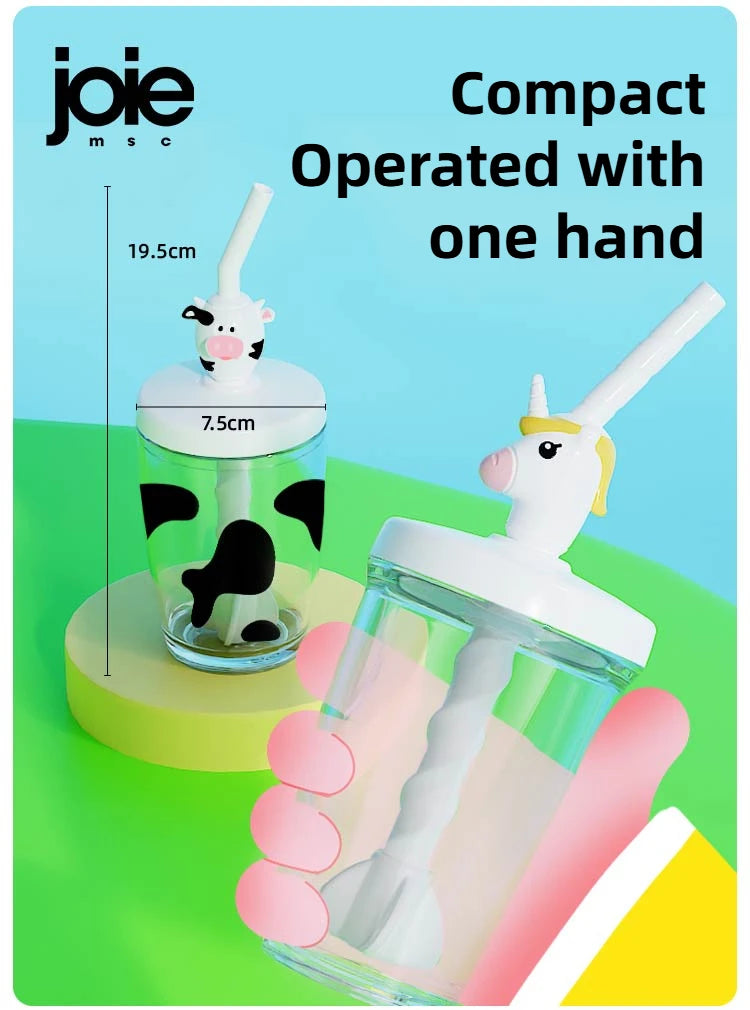 Joie Mixbeker met Rietje – Plastic Beker met Dieren Cartoon voor Kinderen
