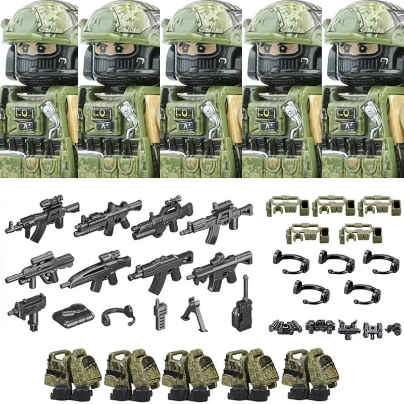 Bouwblokjes Figuren Commando Speciale Eenheid Leger met Wapens en Accessoires