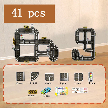 Magnetische Tegels Bouwset met Wegdelen en Auto's (5.5cm)