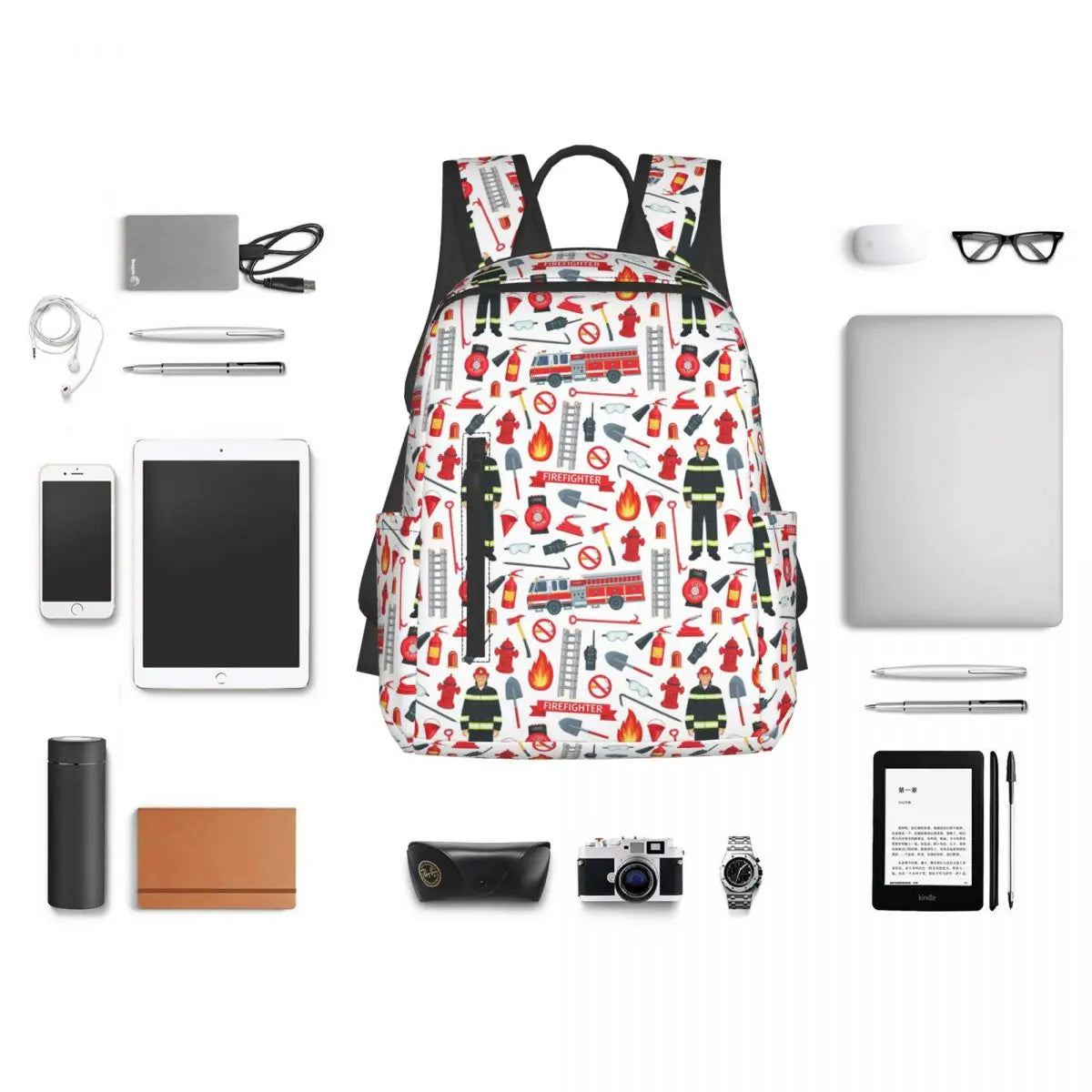 Unisex Schooltas met Brandweerwagen Patroon