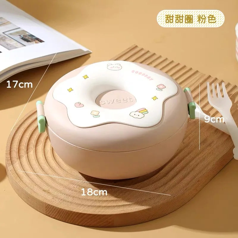 Donut Lunchbox Kind met 3 Vakken en Bestek