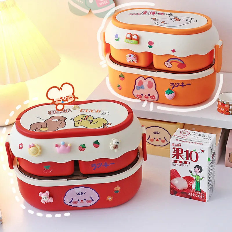 Kinder Bento Lunchbox met Vakjes, Handvat en Magnetronfunctie