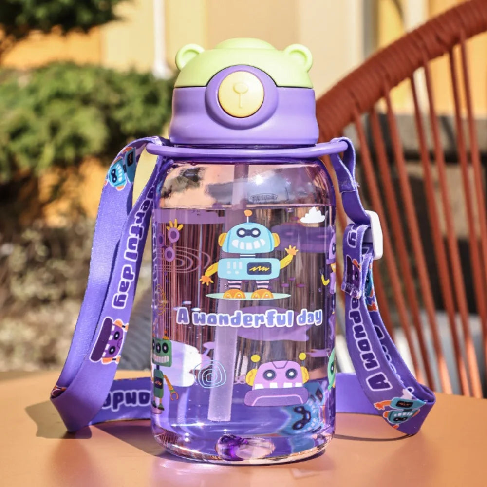 Lekvrije Waterfles 650ml voor Kinderen met Rietje en Leuke Print