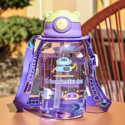 Lekvrije Waterfles 650ml voor Kinderen met Rietje en Leuke Print
