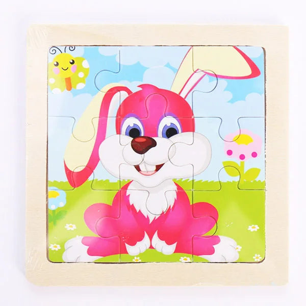 Houten 3D Puzzel met 9 Stukjes – Dieren & Vervoer