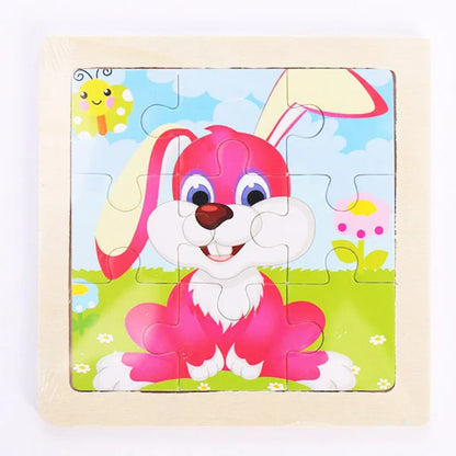 Houten 3D Puzzel met 9 Stukjes – Dieren & Vervoer