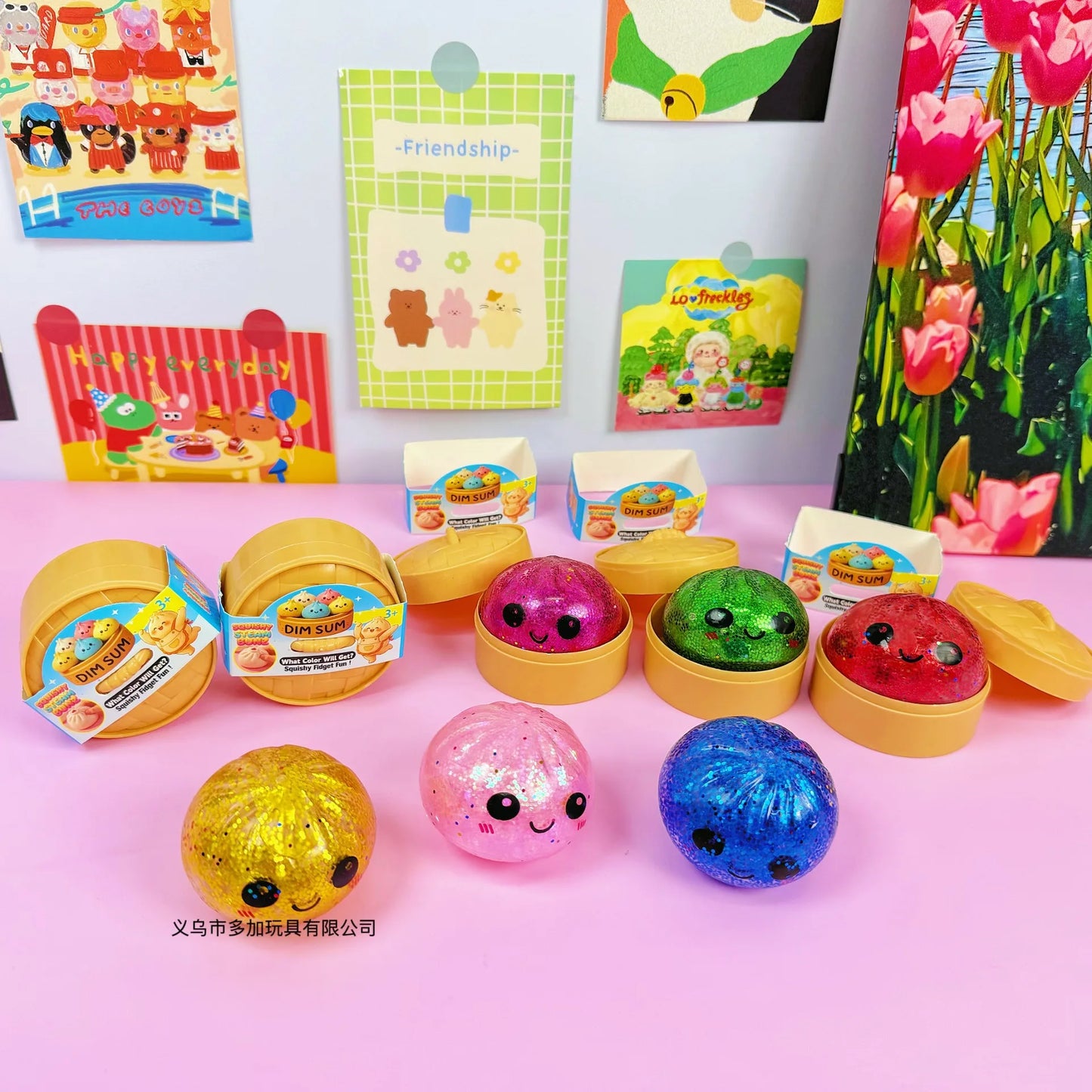 Glitter Dumpling Squishy Knijpspeeltje met Stoommandje