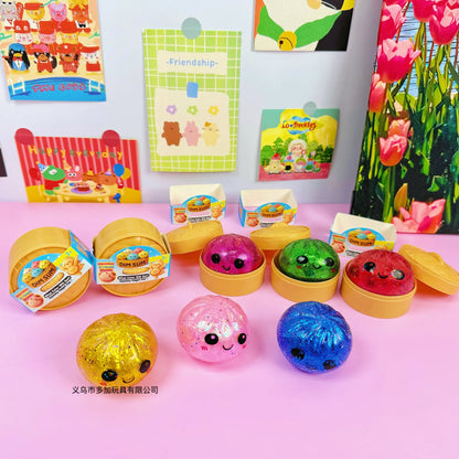 Glitter Dumpling Squishy Knijpspeeltje met Stoommandje