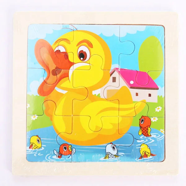 Houten 3D Puzzel met 9 Stukjes – Dieren & Vervoer