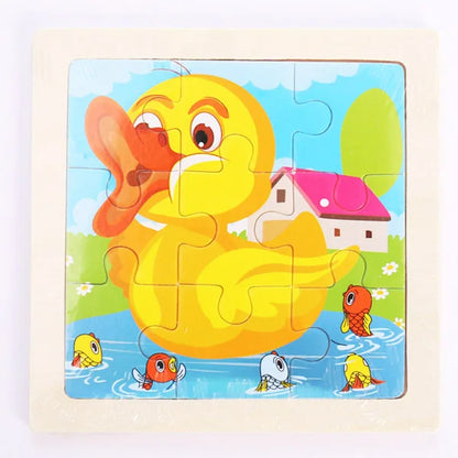 Houten 3D Puzzel met 9 Stukjes – Dieren & Vervoer